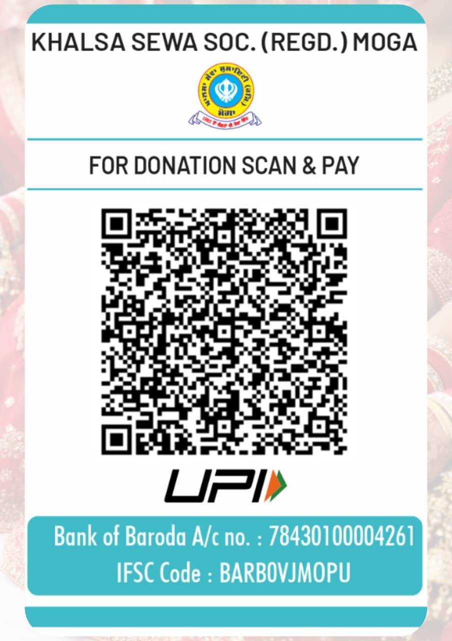 Khalsa Sewa Society Moga donation QR code and bank details